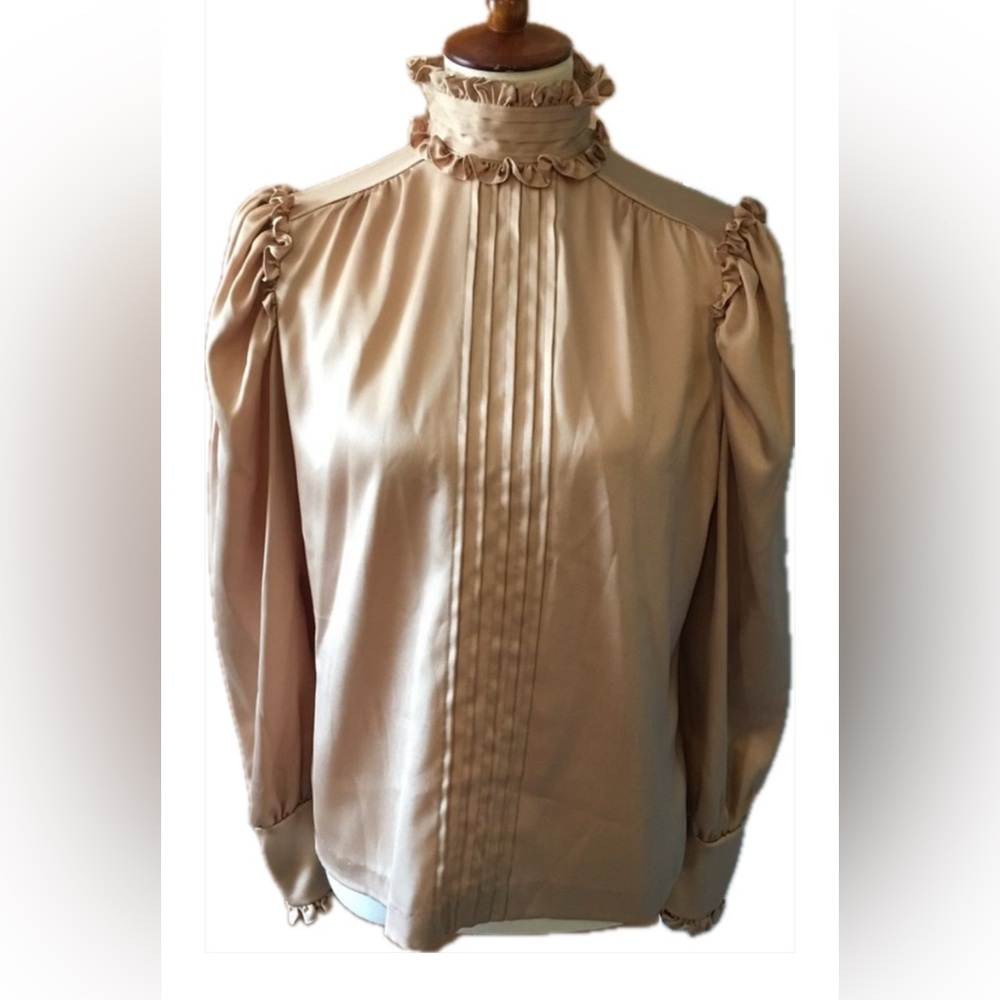 Vintage MJ Concepts blouse ruffle neck, sleeve pin tucked front button b…